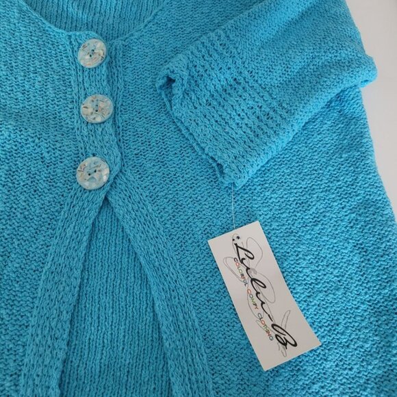 Lulu Blue Cardigan Knit Button Sweater Womens Large Bright Church Easter - Picture 4 of 9